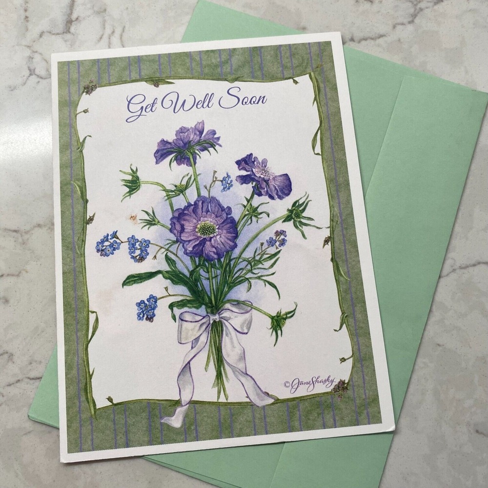 Jane Shasky Get well Soon Purple Flower Bouquet Health & Wellness Greeting Card
